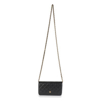 Black Quilted Caviar Classic Wallet On Chain