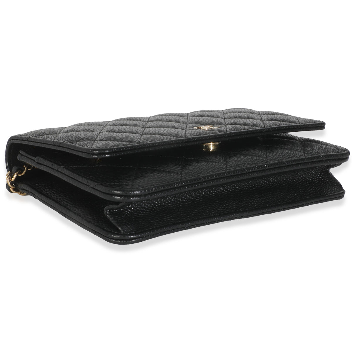 Black Quilted Caviar Classic Wallet On Chain