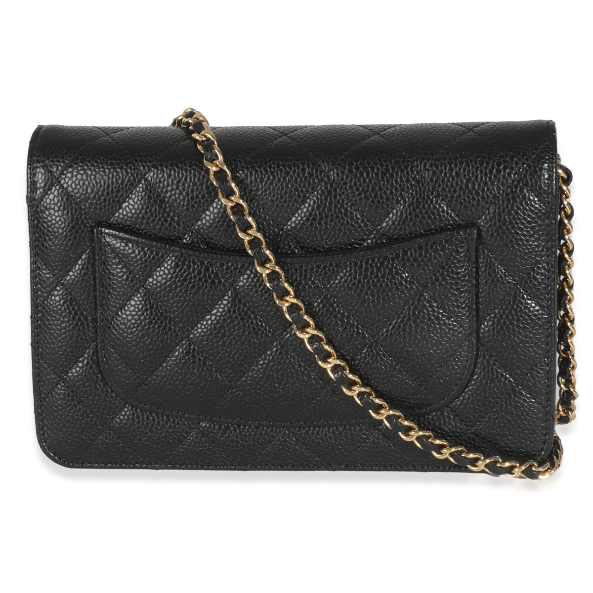 Black Quilted Caviar Classic Wallet On Chain