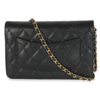 Black Quilted Caviar Classic Wallet On Chain
