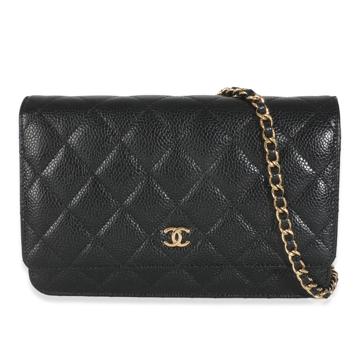 Black Quilted Caviar Classic Wallet On Chain