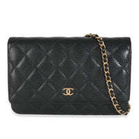 Black Quilted Caviar Classic Wallet On Chain
