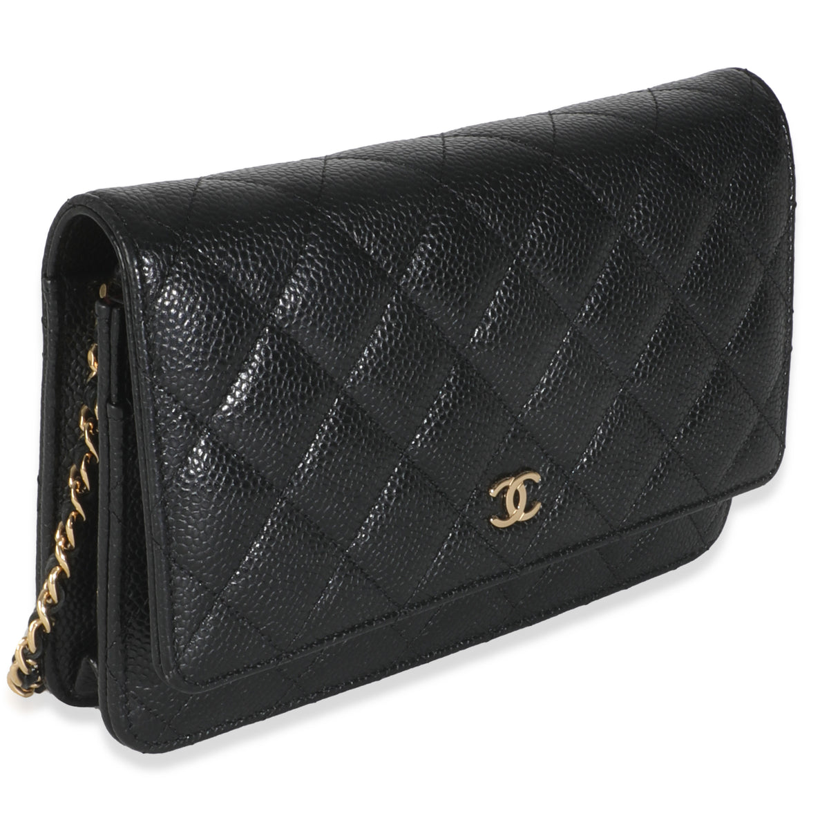 Black Quilted Caviar Classic Wallet On Chain