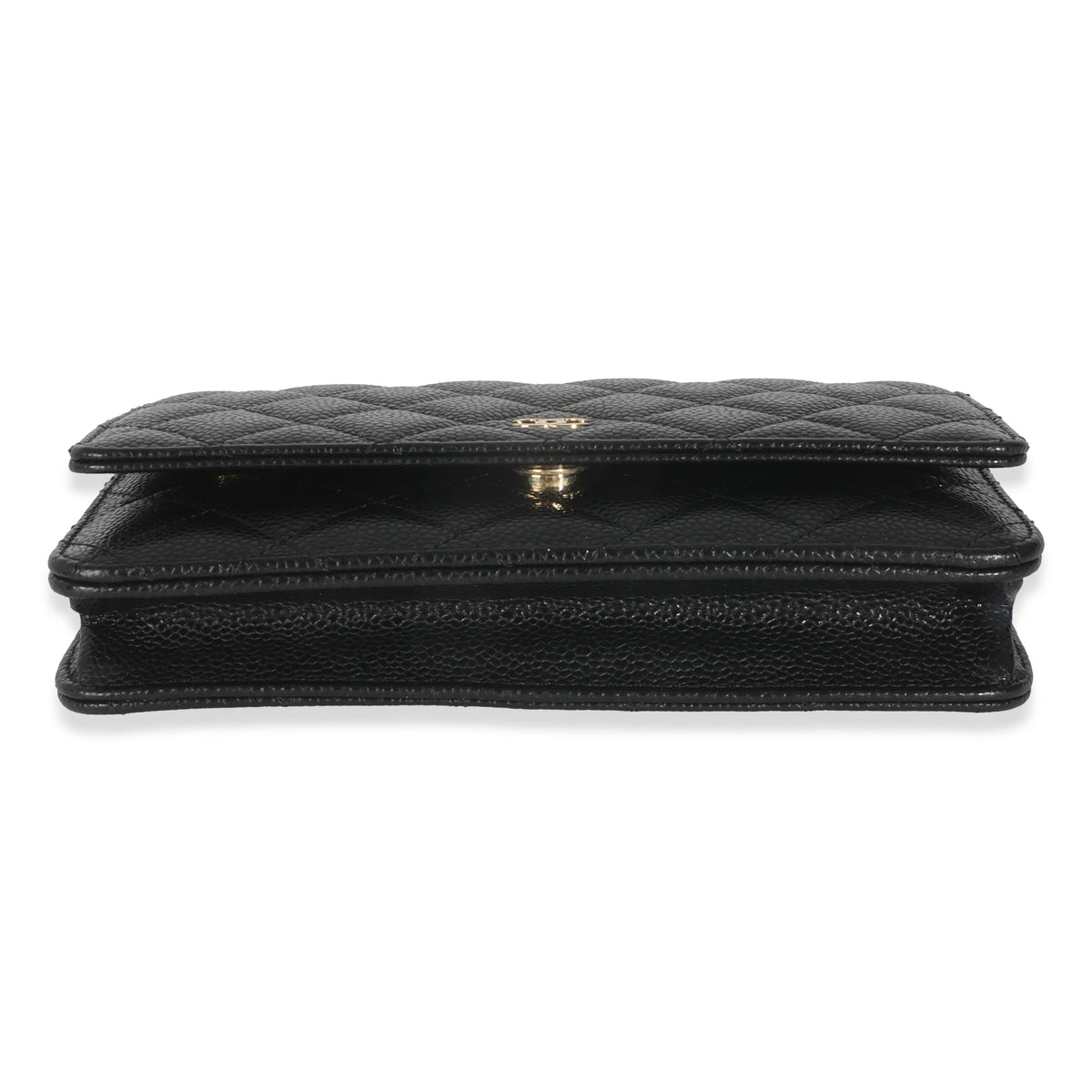 Black Quilted Caviar Classic Wallet On Chain