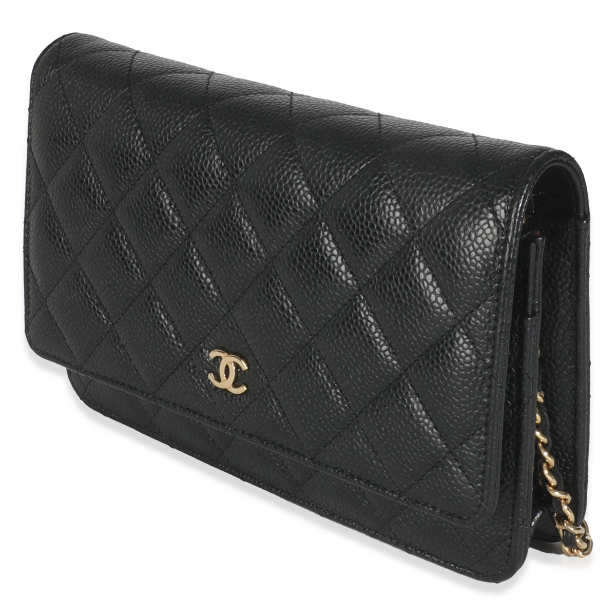 Black Quilted Caviar Classic Wallet On Chain