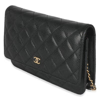 Black Quilted Caviar Classic Wallet On Chain