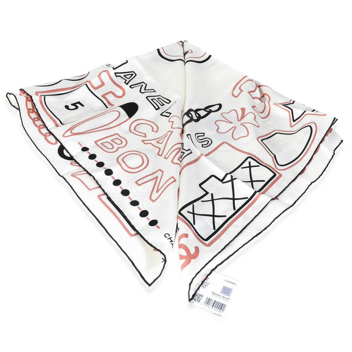 23A White Black Silk Logo Square Scarf