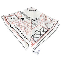 23A White Black Silk Logo Square Scarf