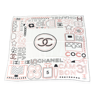 23A White Black Silk Logo Square Scarf