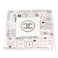 23A White Black Silk Logo Square Scarf