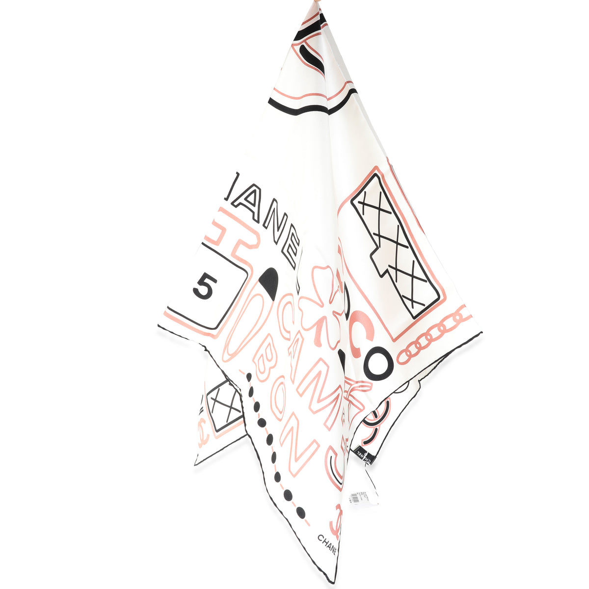 23A White Black Silk Logo Square Scarf