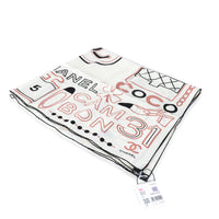 23A White Black Silk Logo Square Scarf