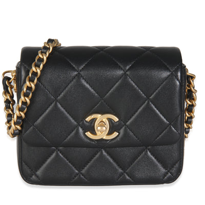 21B Black Quilted Calfskin Mini Signature Flap Bag