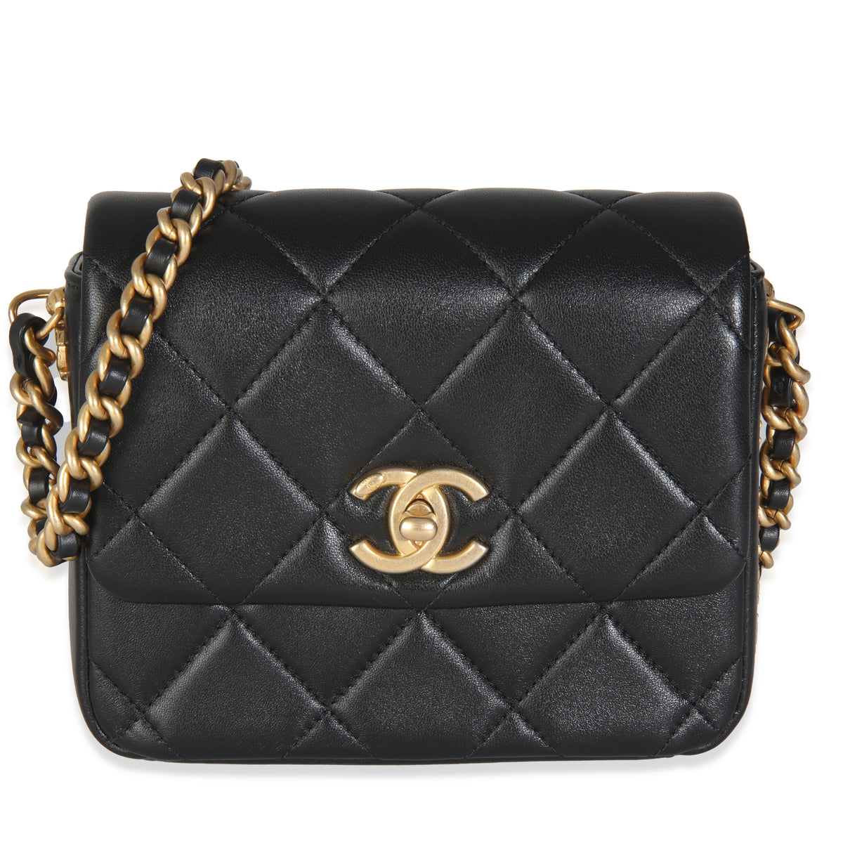 21B Black Quilted Calfskin Mini Signature Flap Bag