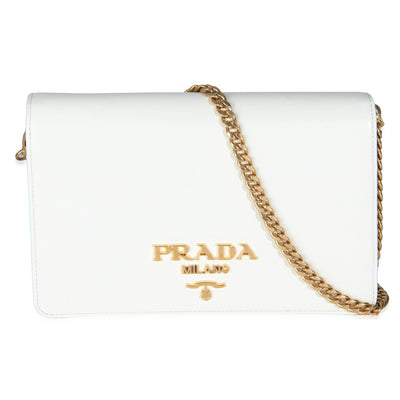 White Saffiano Logo Chain Wallet