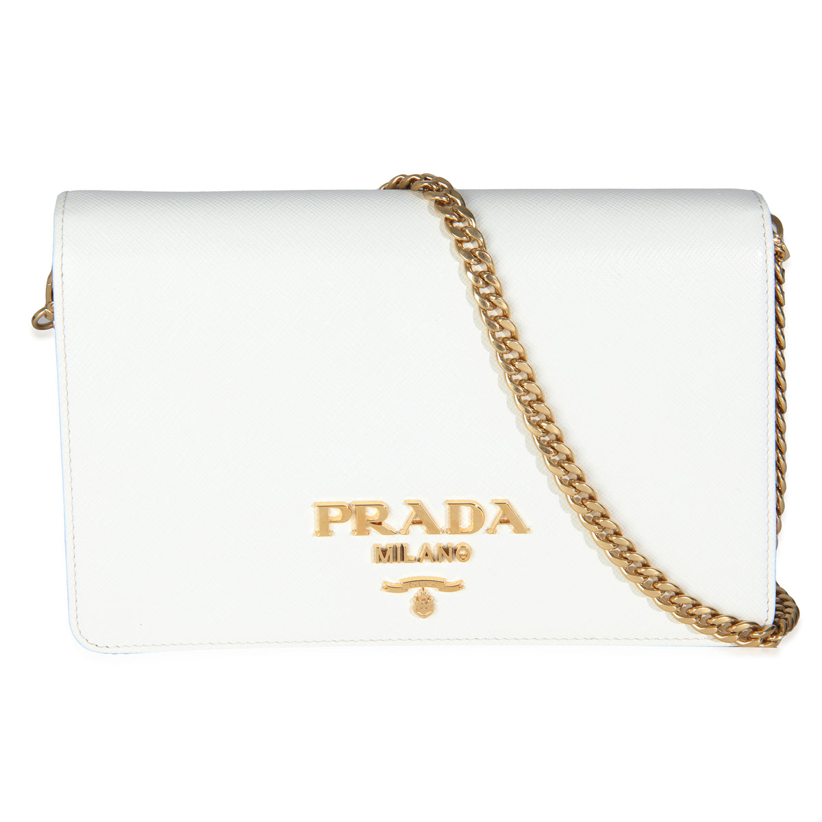 White Saffiano Logo Chain Wallet