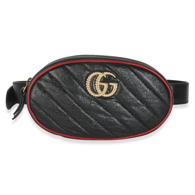 Black Azalea Calfskin Matelasse Diagonal Torchon GG Marmont Belt Bag