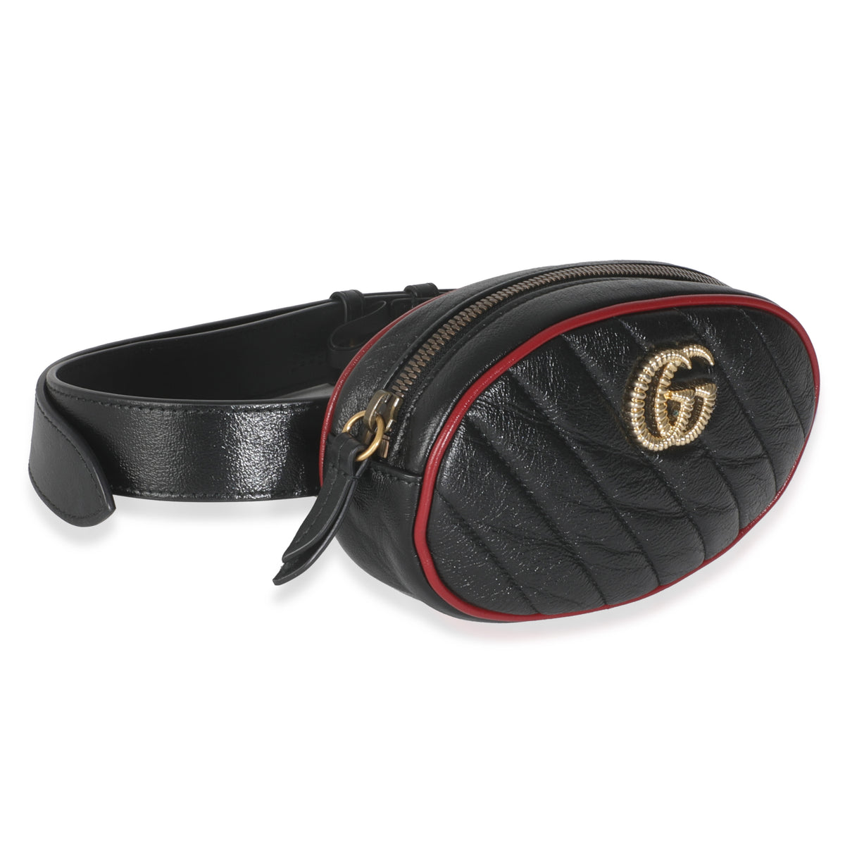 Black Azalea Calfskin Matelasse Diagonal Torchon GG Marmont Belt Bag