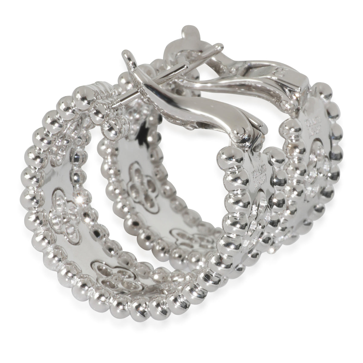 Van Cleef & Arpels White Gold Diamond Perlee Clovers Hoop Earrings sv