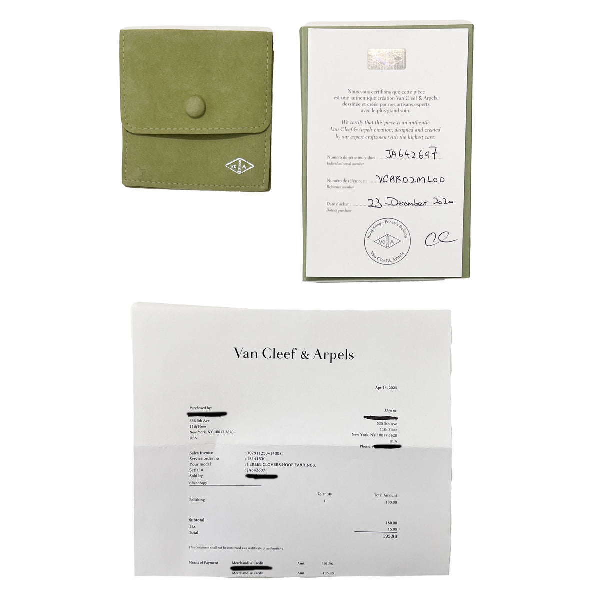 Van Cleef & Arpels White Gold Diamond Perlee Clovers Hoop Earrings box
