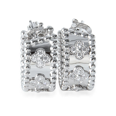Van Cleef & Arpels White Gold Diamond Perlee Clovers Hoop Earrings fv