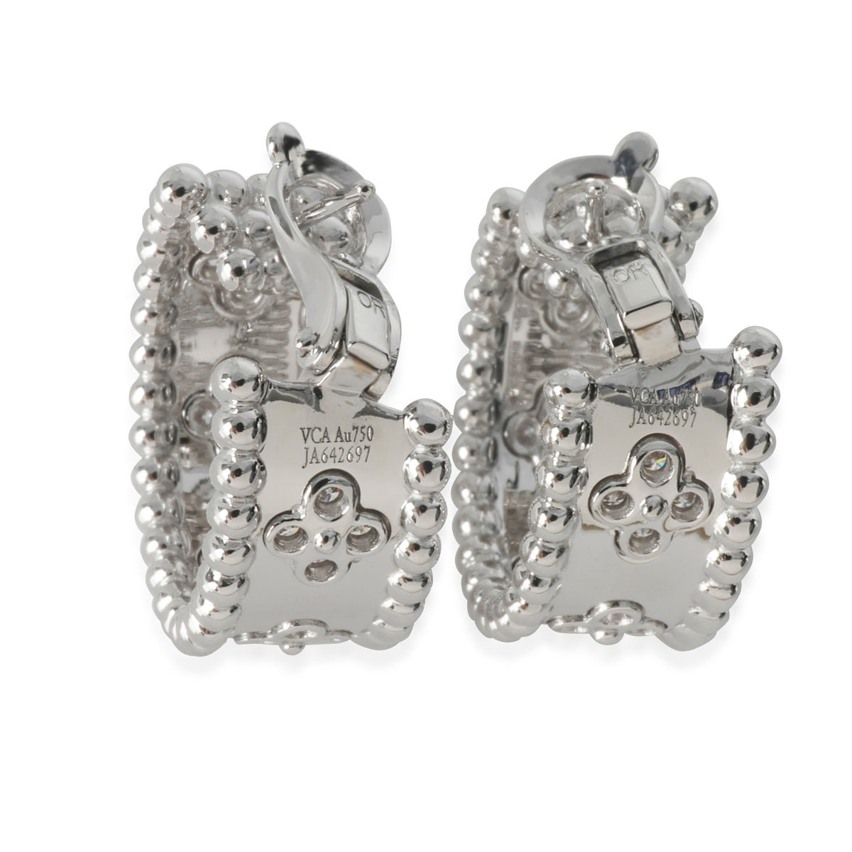 White Gold Diamond Perlee Clovers Hoop Earrings