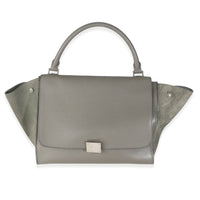 Grey Pebbled Leather and Suede Large Trapeze