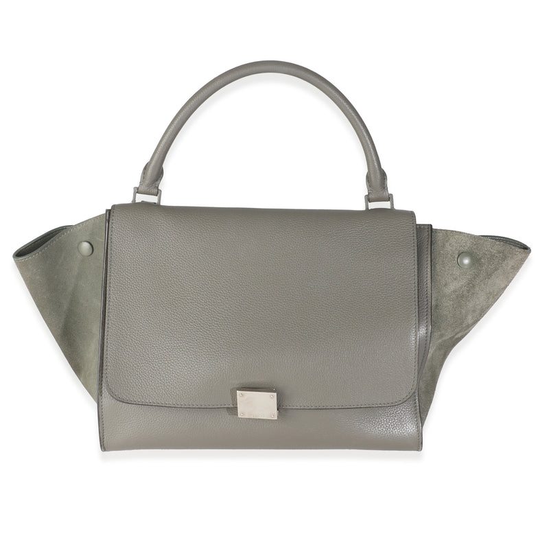 Grey Pebbled Leather and Suede Large Trapeze