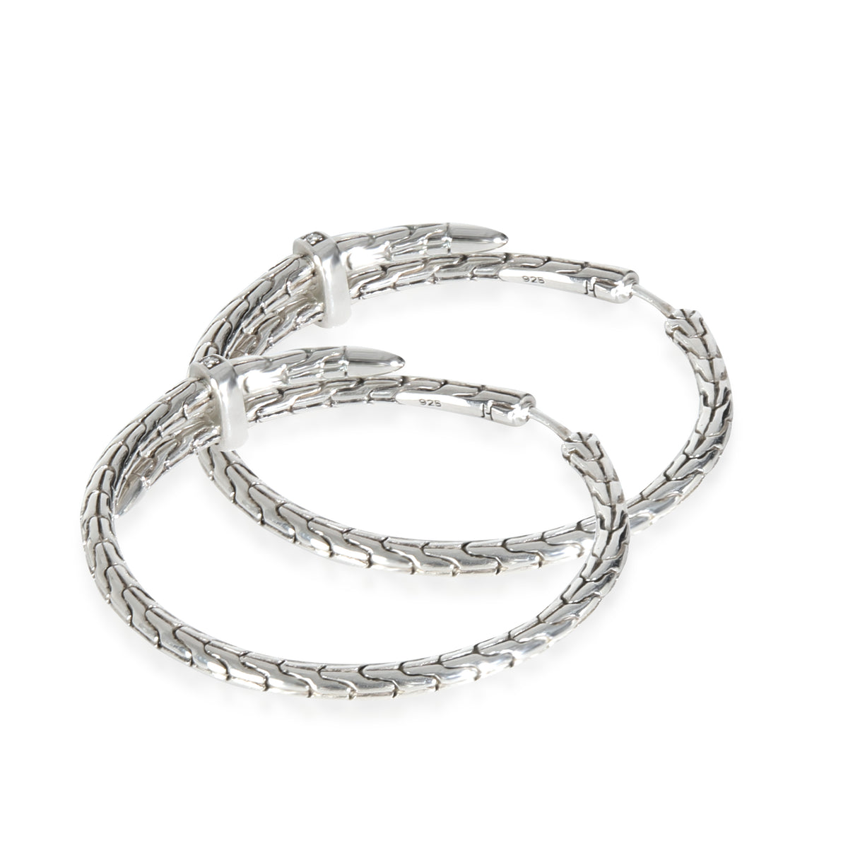 Sterling Silver Diamond Classic Spear Hoop Earrings