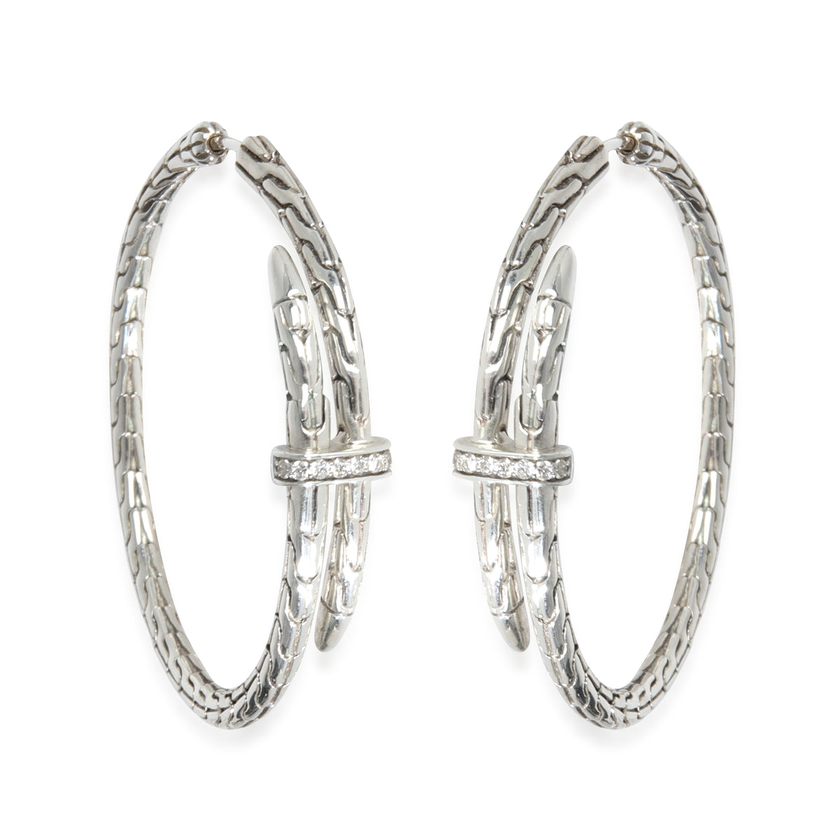 Sterling Silver Diamond Classic Spear Hoop Earrings