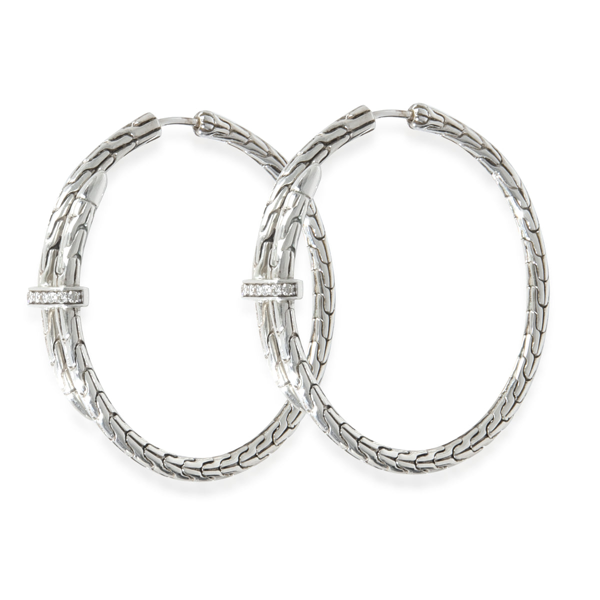 Sterling Silver Diamond Classic Spear Hoop Earrings