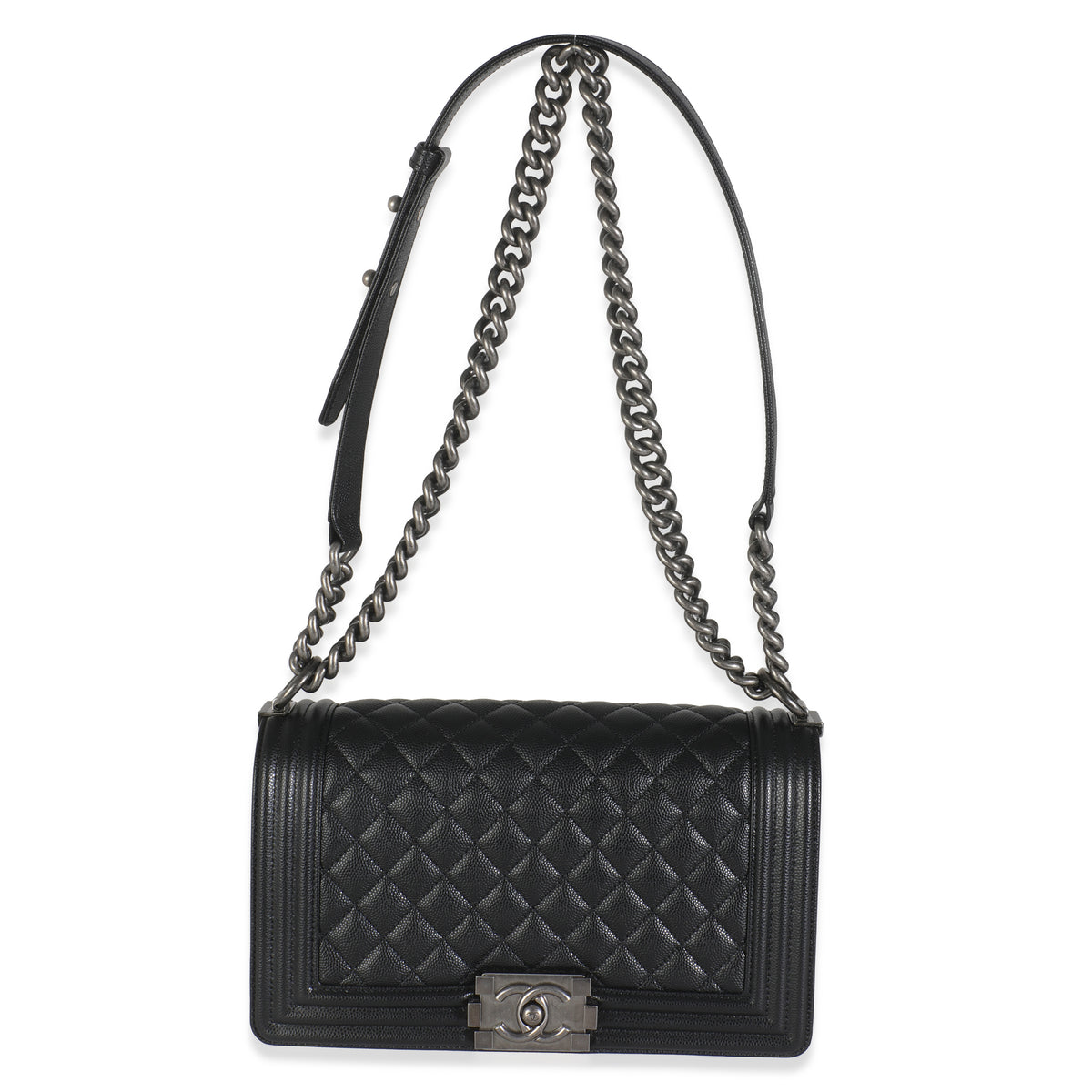 Black Quilted Old Medium Boy Bag