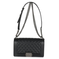 Black Quilted Old Medium Boy Bag