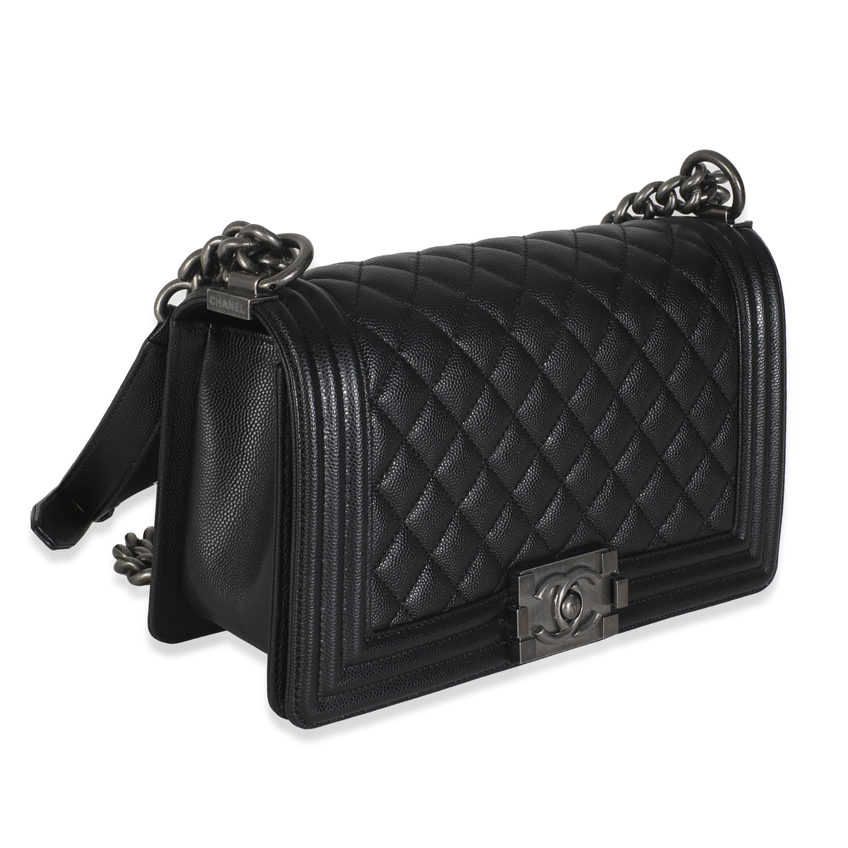 Black Quilted Old Medium Boy Bag