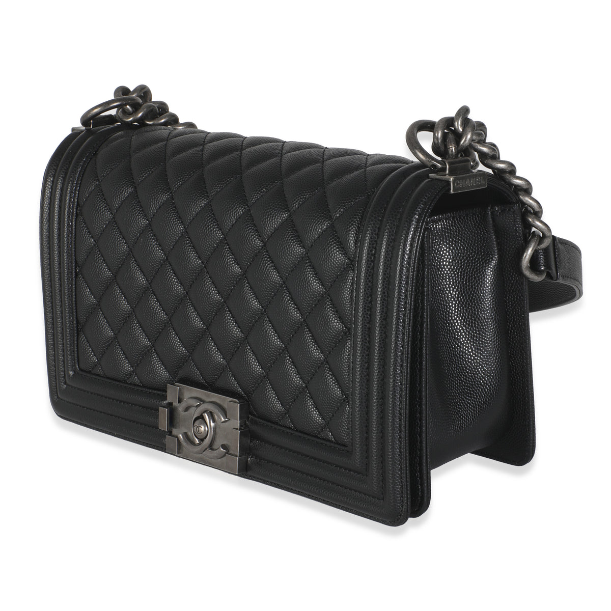 Black Quilted Old Medium Boy Bag
