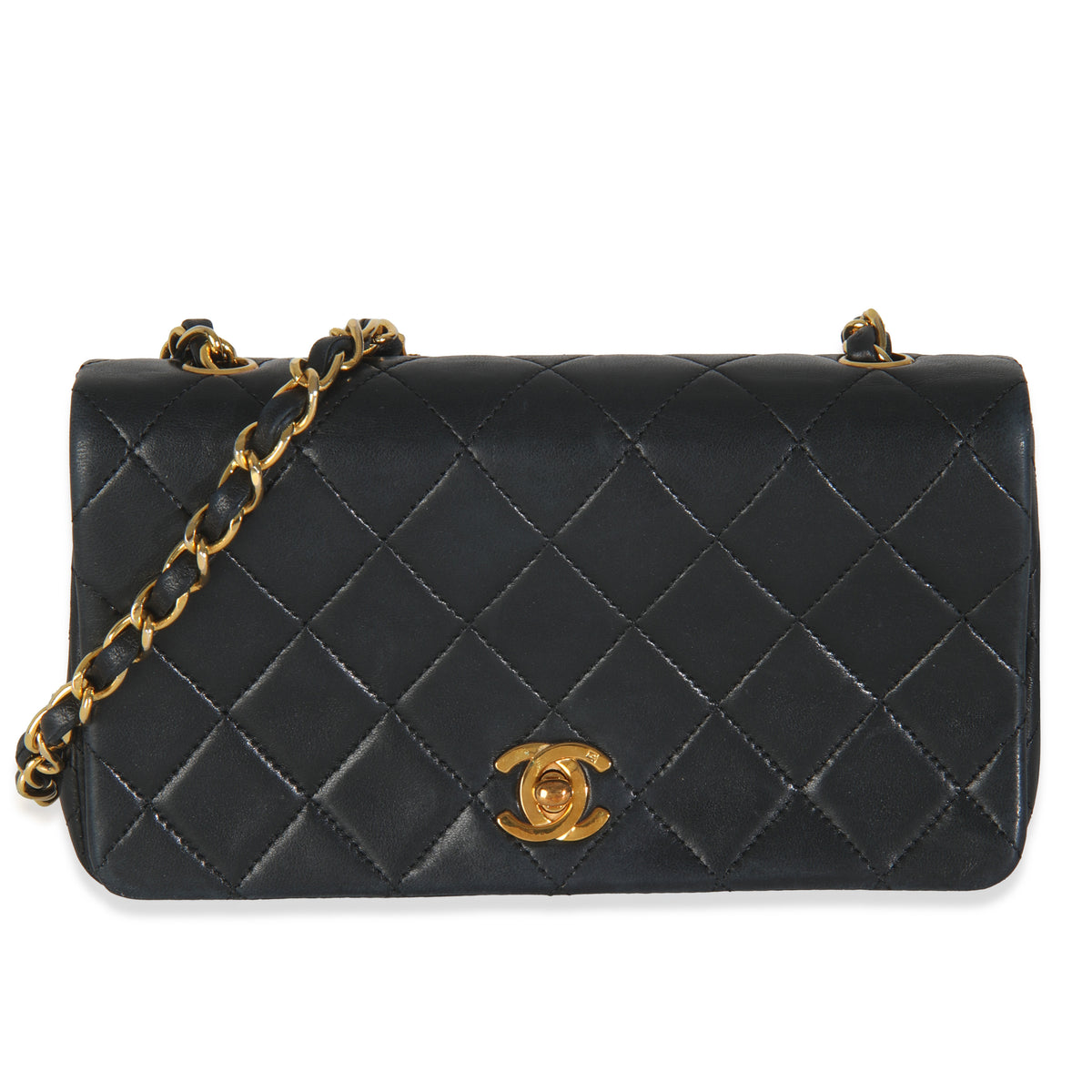 Vintage 24K Black Quilted Lambskin Half Full Flap Bag
