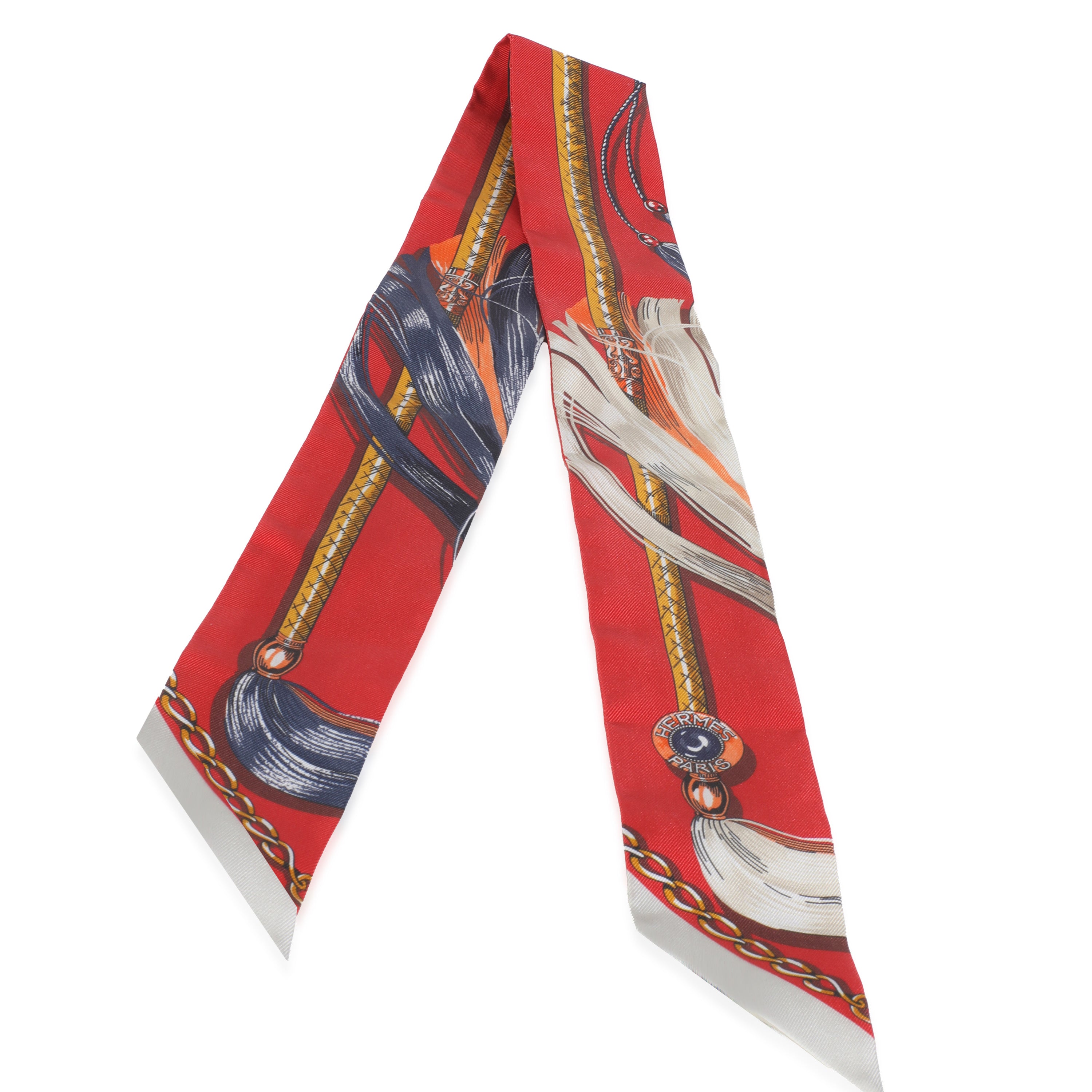 Hermès Rouge Vif Creme Bleu Silk Cavalcades Twilly | myGemma | DE