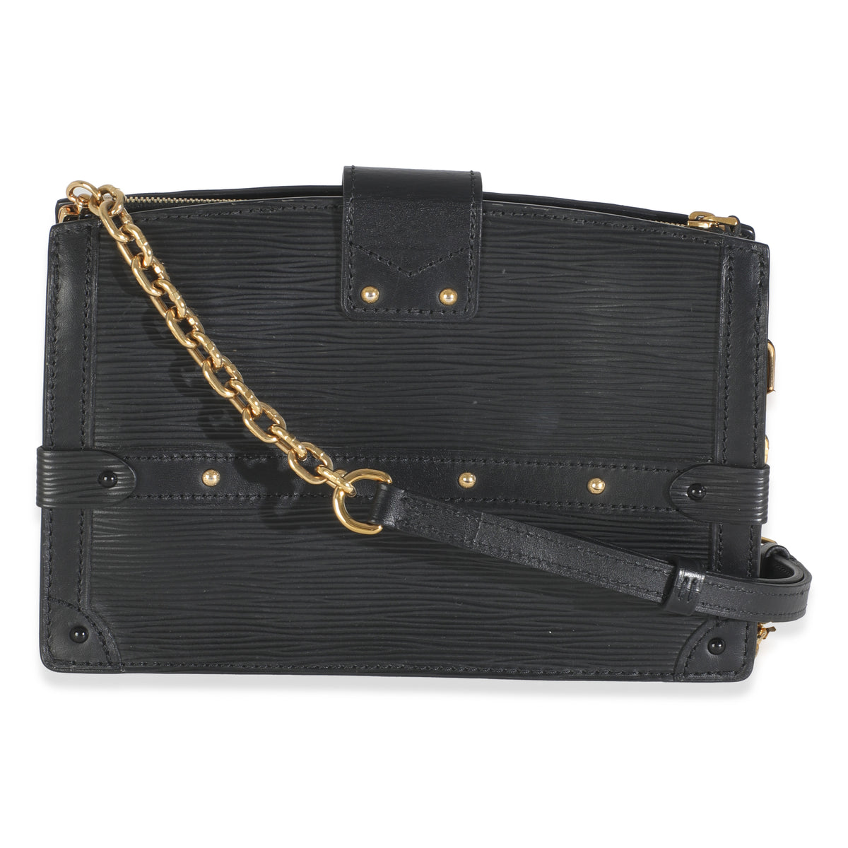 Black Epi Leather Trunk Clutch