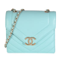 Turquoise Chevron Calfskin Envelope Flap Bag