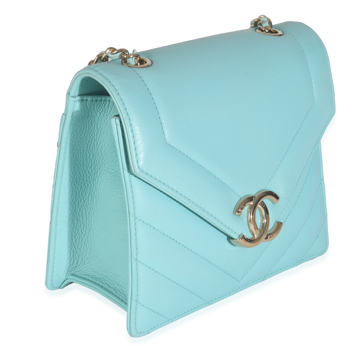 Turquoise Chevron Calfskin Envelope Flap Bag