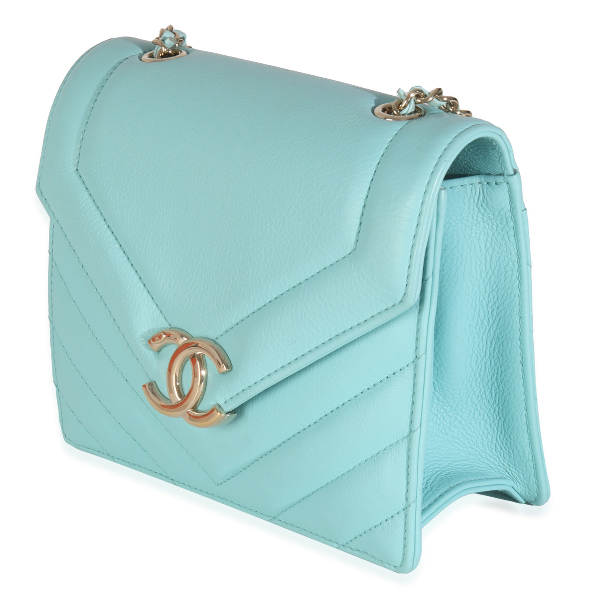 Turquoise Chevron Calfskin Envelope Flap Bag