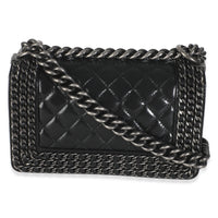 Black Quilted Glazed Calfskin Small Chained Boy Bag