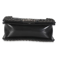 Black Quilted Glazed Calfskin Small Chained Boy Bag