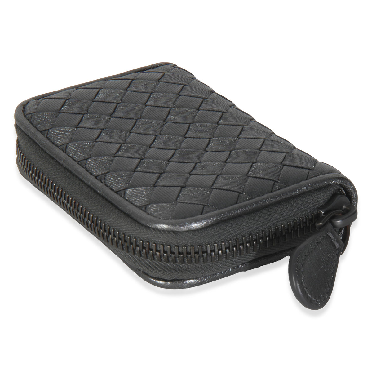 Dark Silver Nappa Intrecciato Card Case