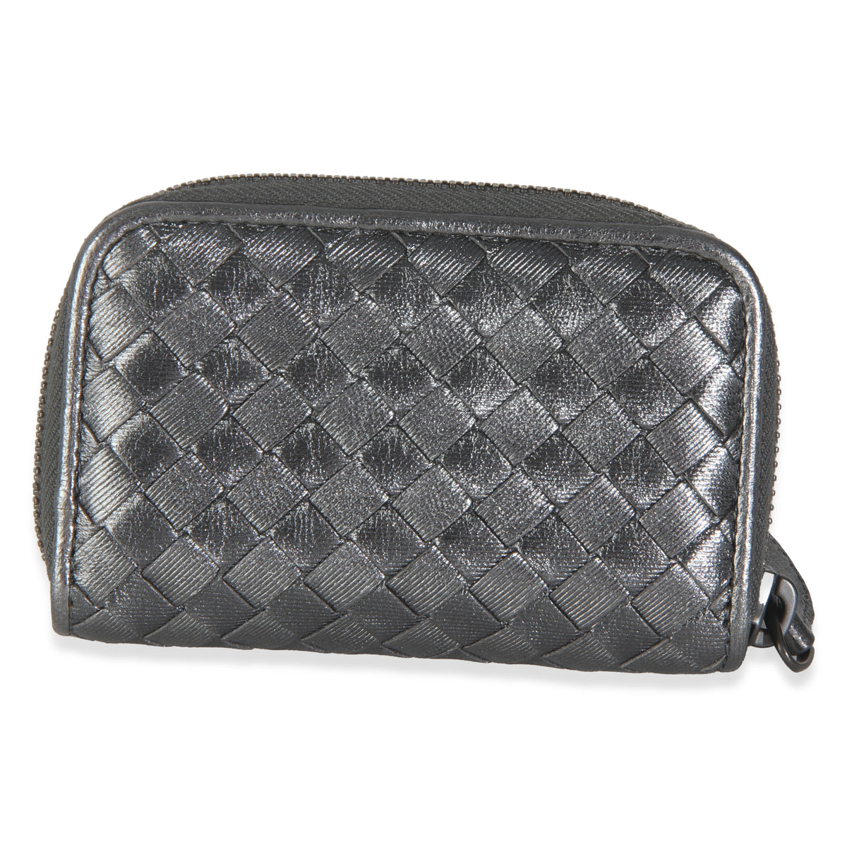 Dark Silver Nappa Intrecciato Card Case