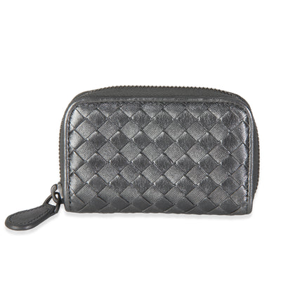 Dark Silver Nappa Intrecciato Card Case