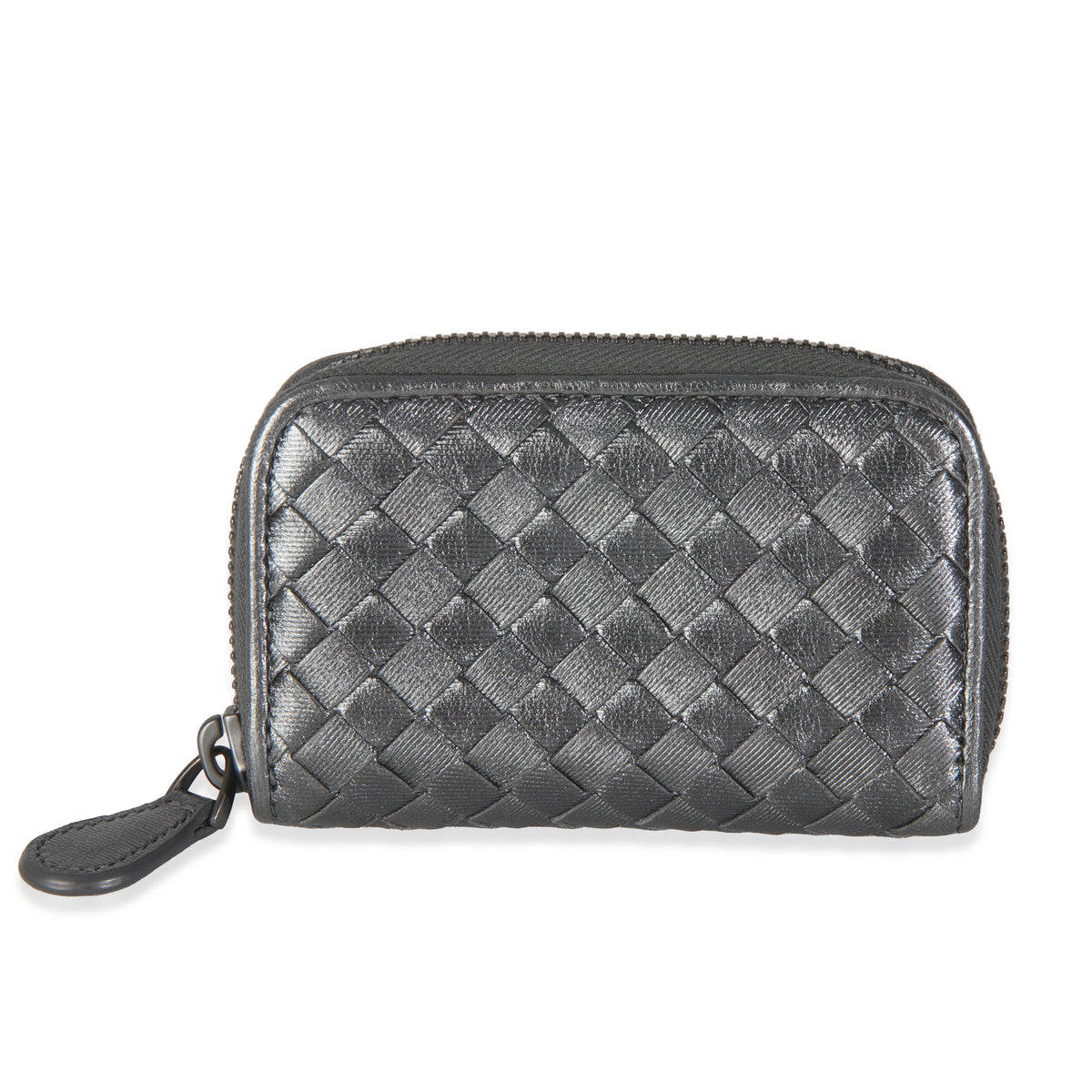 Dark Silver Nappa Intrecciato Card Case