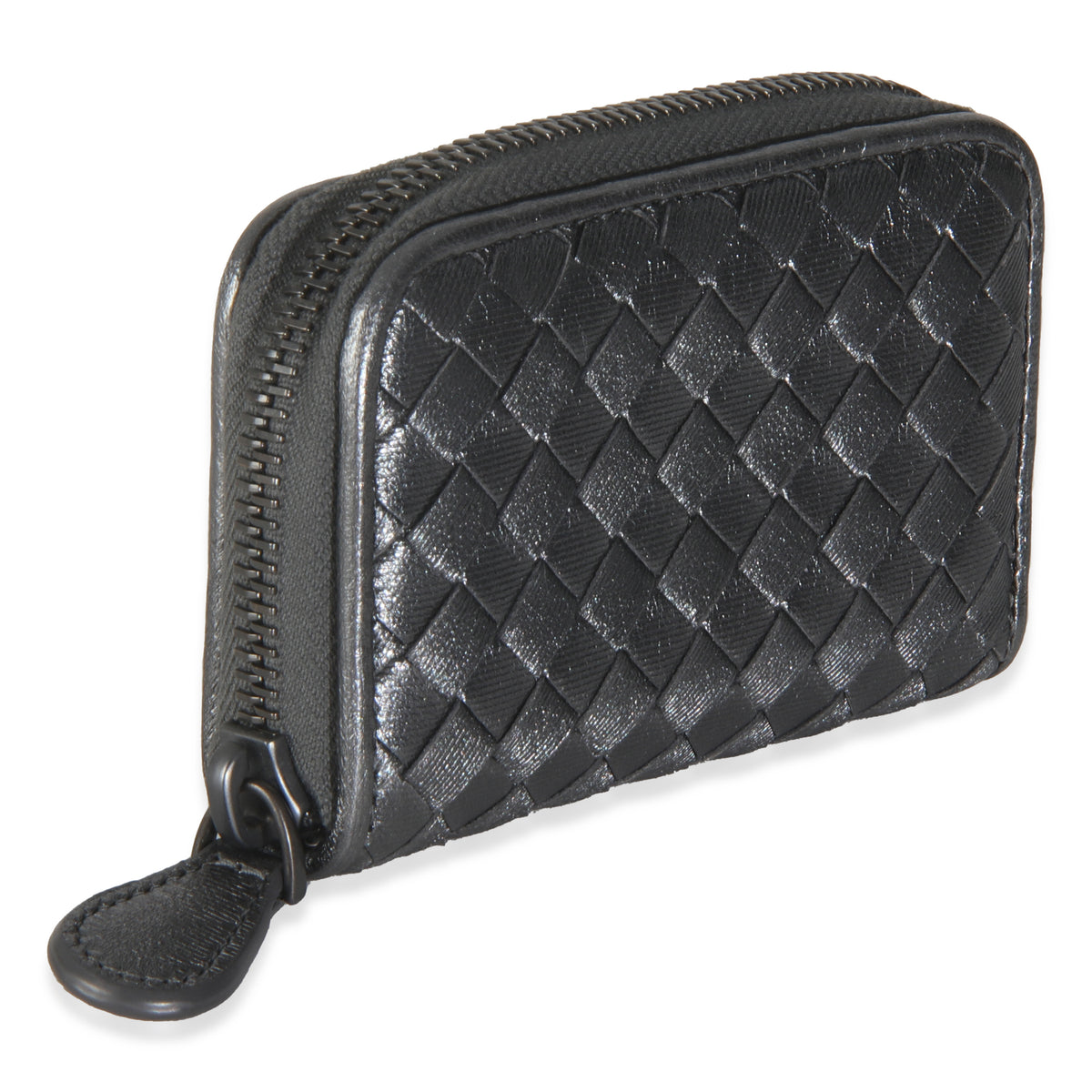 Dark Silver Nappa Intrecciato Card Case