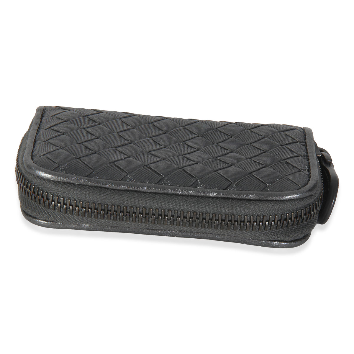 Dark Silver Nappa Intrecciato Card Case