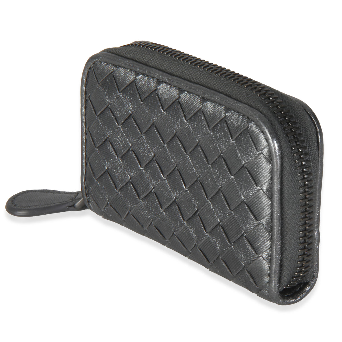Dark Silver Nappa Intrecciato Card Case